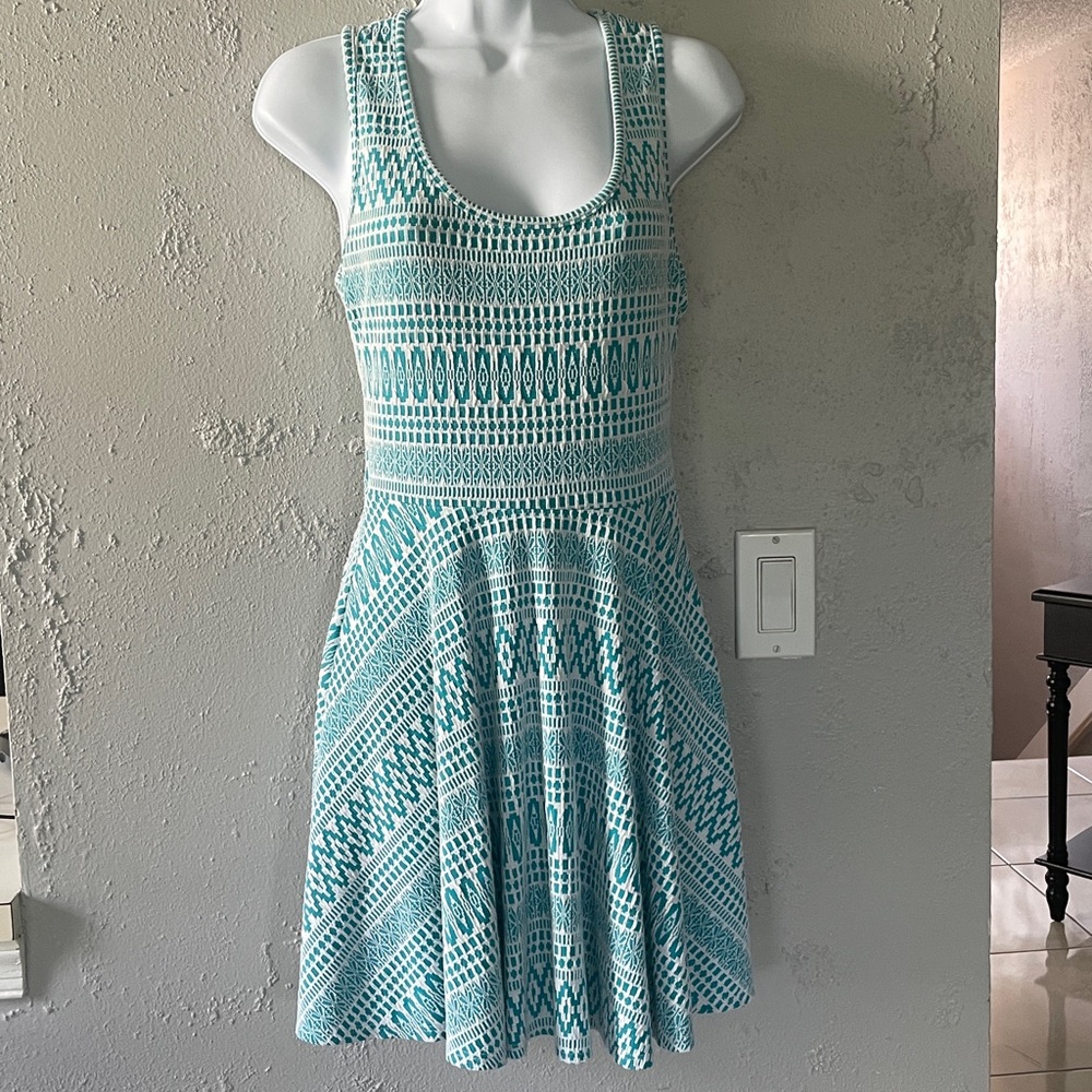 Turquoise Patterned Sleeveless Dress